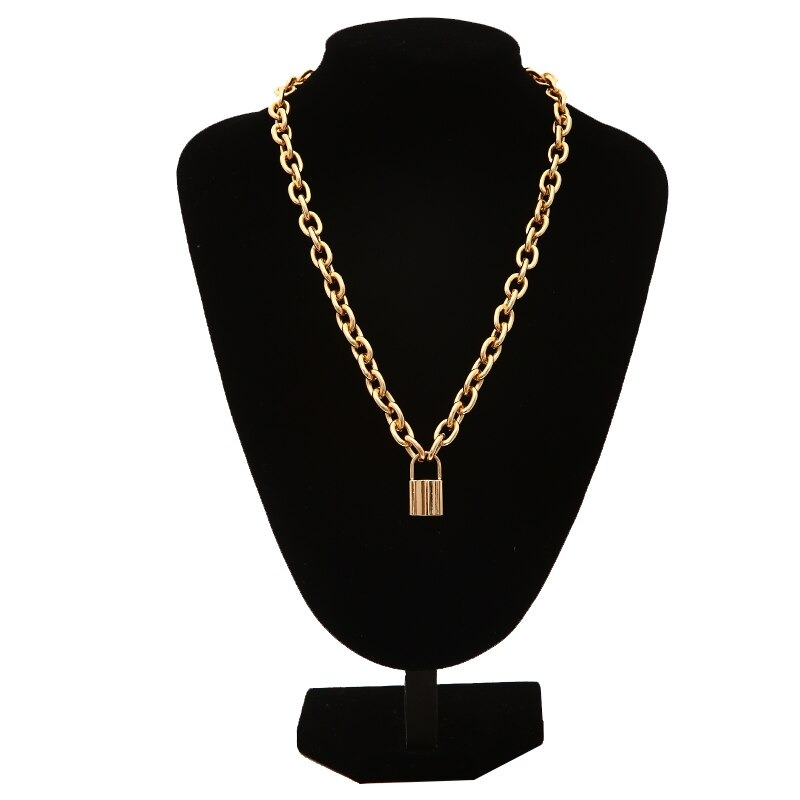 Fashion Punk Chain Necklace for Women / Chunky Chain with Lock Pendant
