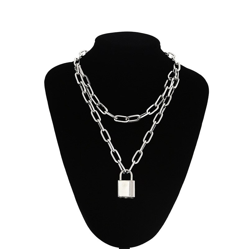 Fashion Punk Chain Necklace for Women / Chunky Chain with Lock Pendant