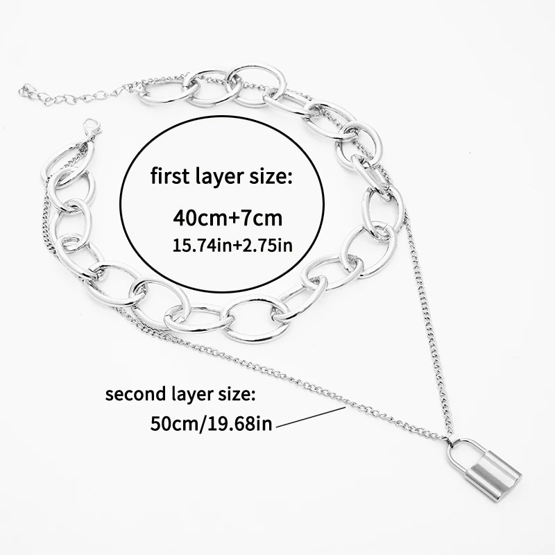 Fashion Punk Chain Necklace for Women / Chunky Chain with Lock Pendant
