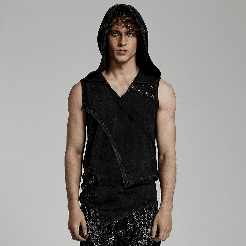 Fashion Punk Rave Men's Elio Distressed Hooded Vest
