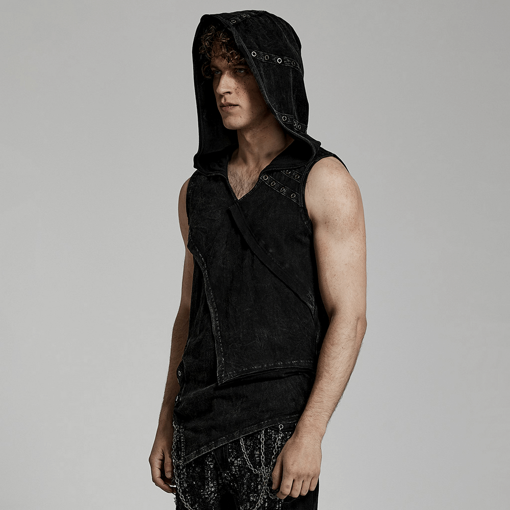 Fashion Punk Rave Men's Elio Distressed Hooded Vest