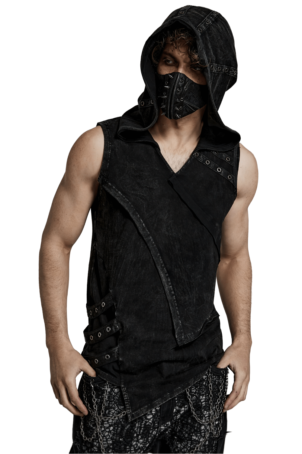 Fashion Punk Rave Men's Elio Distressed Hooded Vest