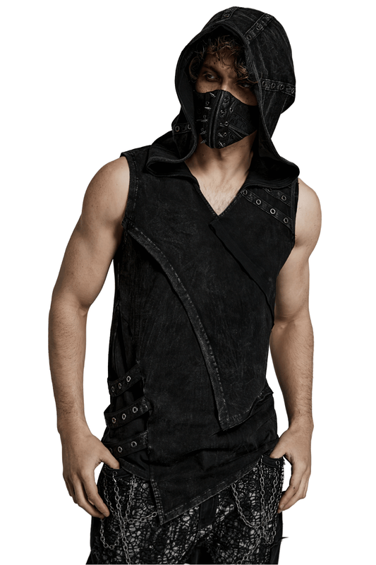 Fashion Punk Rave Men's Elio Distressed Hooded Vest