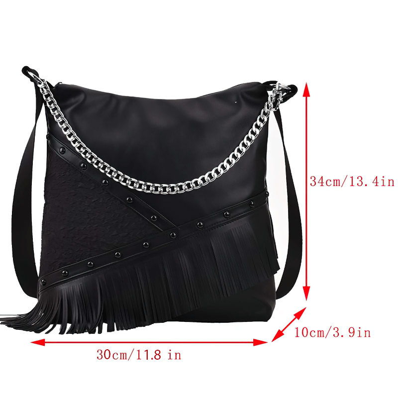 Fashion Punk Tassel Single-Shoulder Bag with Chain for Women