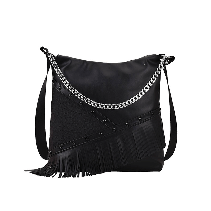 Fashion Punk Tassel Single-Shoulder Bag with Chain for Women
