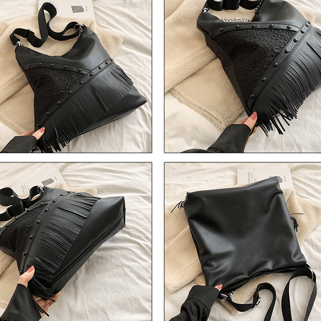 Fashion Punk Tassel Single-Shoulder Bag with Chain for Women