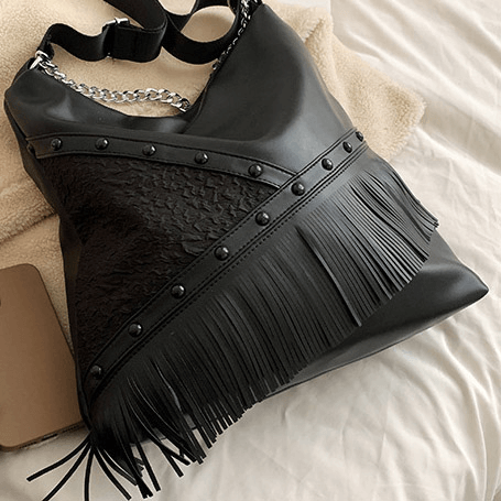 Fashion Punk Tassel Single-Shoulder Bag with Chain for Women