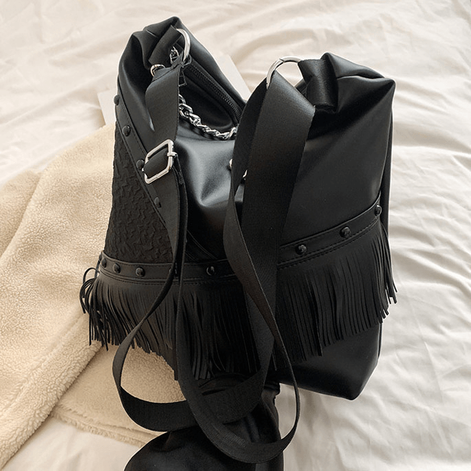 Fashion Punk Tassel Single-Shoulder Bag with Chain for Women