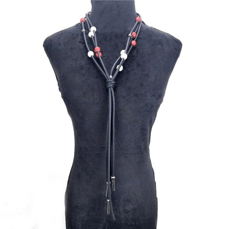 Fashion Red And White Pearls Long Necklace / Women's Luxury Jewelry / Handmade Rubber Accessories