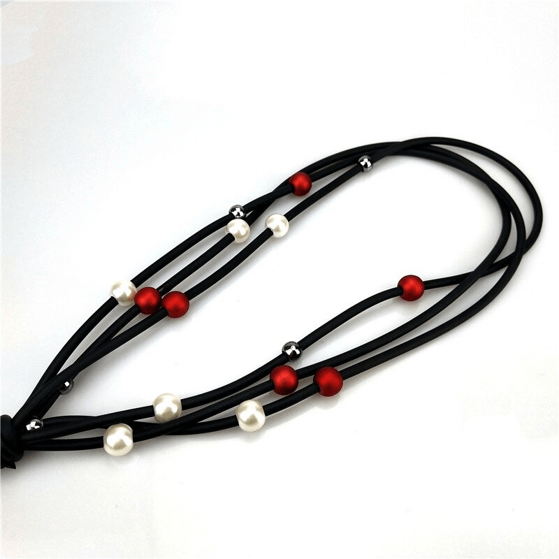 Fashion Red And White Pearls Long Necklace / Women's Luxury Jewelry / Handmade Rubber Accessories