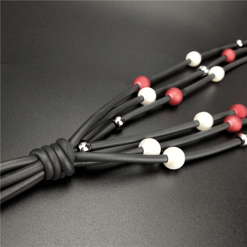 Fashion Red And White Pearls Long Necklace / Women's Luxury Jewelry / Handmade Rubber Accessories