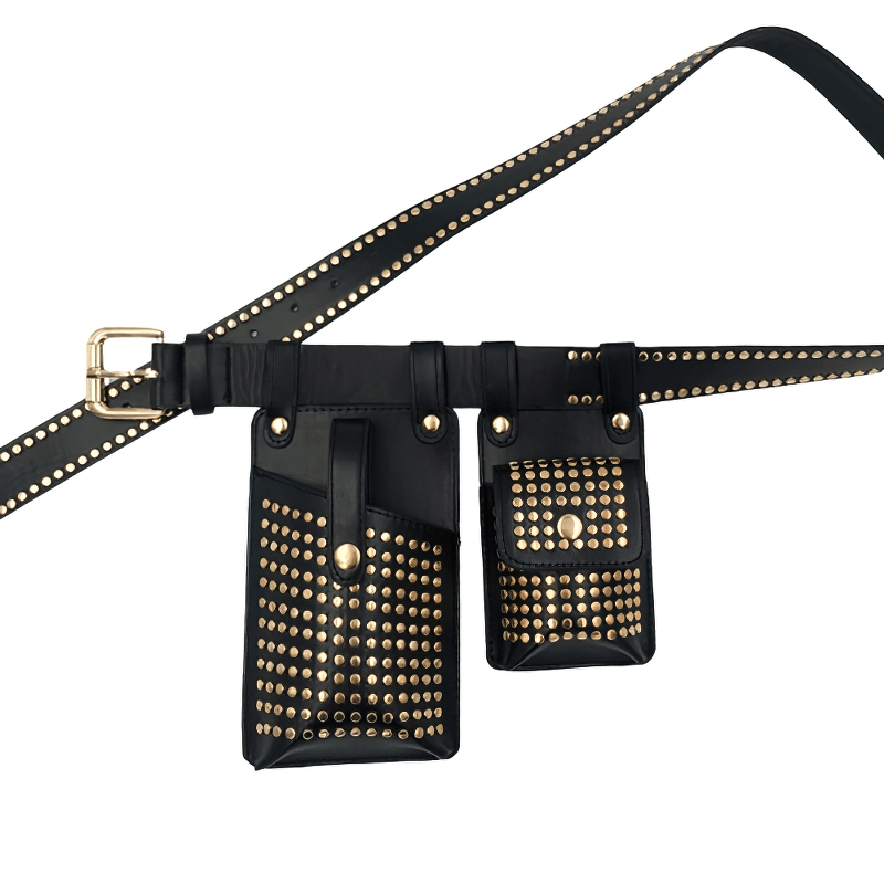 Fashion Rivets Detachable Double Waist Bag / Punk Bag With Adjustable Belt