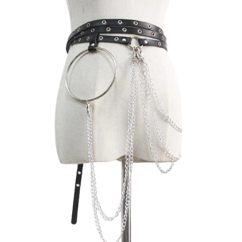 Fashion Rock Small Belt with Chains / Women's Black Body Bandage / Cool Waist Chain