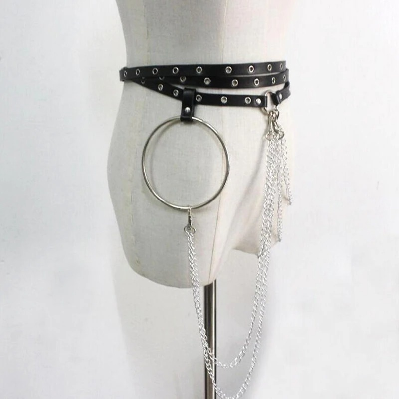 Fashion Rock Small Belt with Chains / Women's Black Body Bandage / Cool Waist Chain