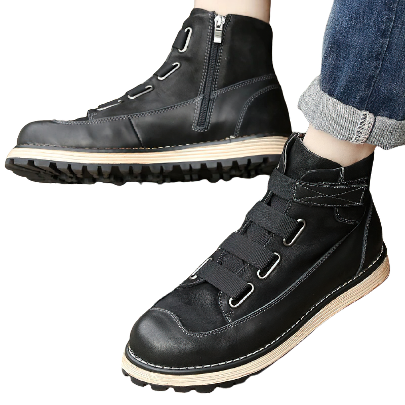 Fashion Stitching Boots Of Genuine Leather For Men / Casual Male Shoes Of Pigskin