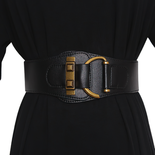 Fashion Wide Genuine Leather Belt for Women / Decorative Belt with Big Gold Color Pin Buckle