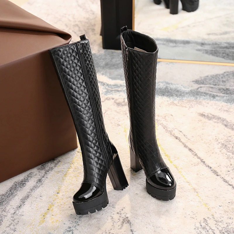 Fashion Women High Heels Knee High Boots / PU Leather Platform Long Shoes