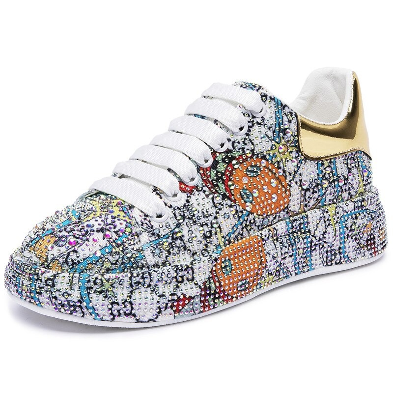 Fashion Women Sneakers Platform / Women's Color Shiny Shoes with Rhinestone