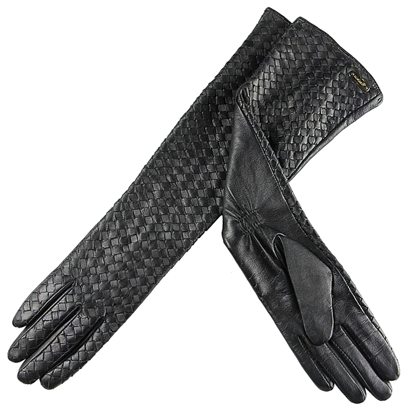 Fashion Women's Black Leather Gloves / Long Gloves Hand Woven with Sheepskin