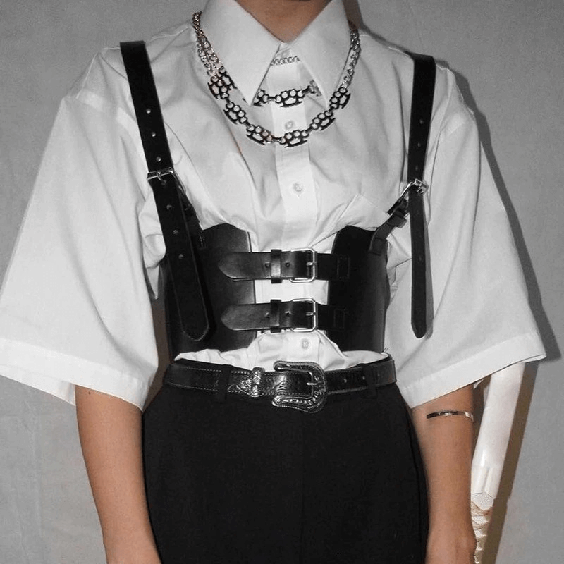 Fashion Women's Black PU Leather Corset Belt / Wide Belt with Waistband Buckle Up in Punk style