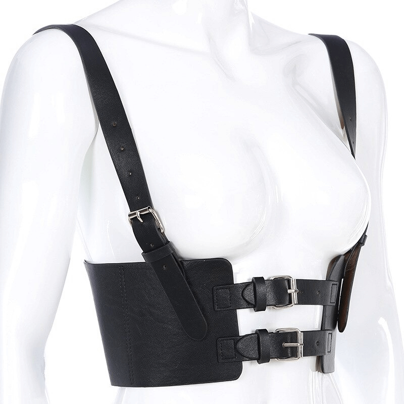 Fashion Women's Black PU Leather Corset Belt / Wide Belt with Waistband Buckle Up in Punk style