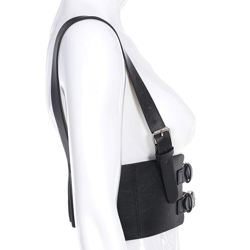 Fashion Women's Black PU Leather Corset Belt / Wide Belt with Waistband Buckle Up in Punk style