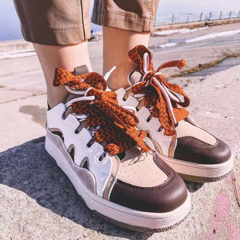 Fashion Women's Chunky Platform Sneaker / Retro Genuine Leather Shoes with Mixed Colors