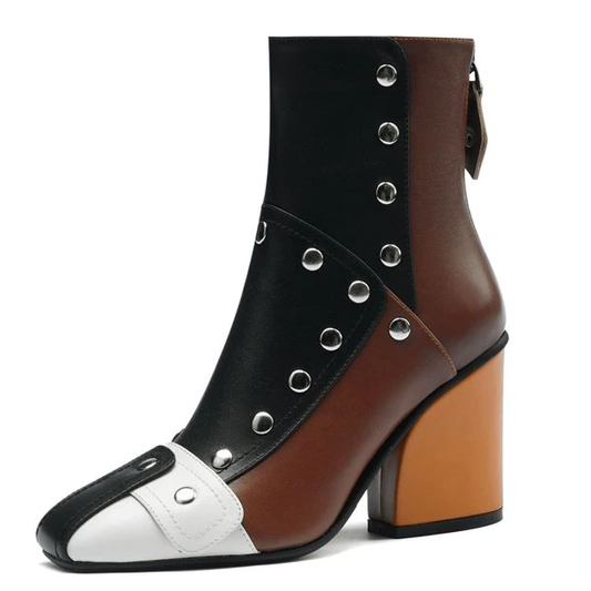 Fashion Women's Genuine Leather Boots with Rivets / Design High Heel Ankle Boots