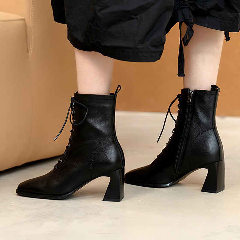 Fashion Women's Heels Ankle Boots / Luxury Ladies Soft Genuine Leather Boots
