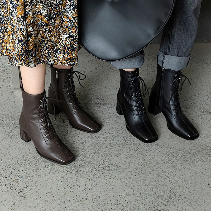 Fashion Women's Heels Ankle Boots / Luxury Ladies Soft Genuine Leather Boots