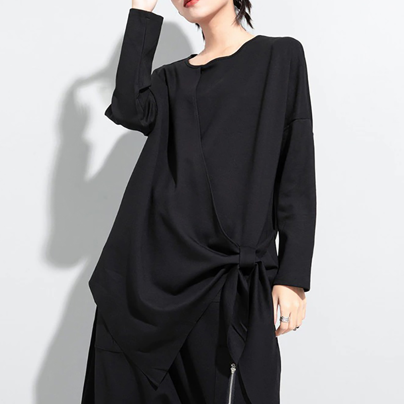 Fashion Women's Irregular Long Sleeve Top / Loose O-Neck Pullover / Alternative Style Clothing