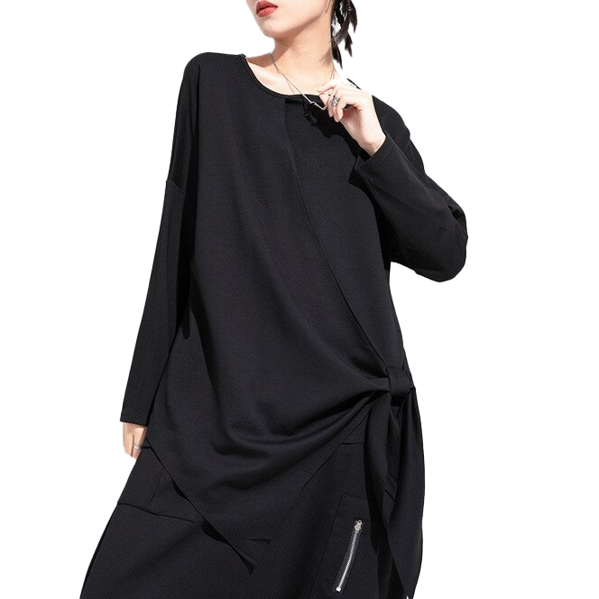 Fashion Women's Irregular Long Sleeve Top / Loose O-Neck Pullover / Alternative Style Clothing