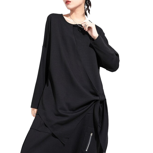 Fashion Women's Irregular Long Sleeve Top / Loose O-Neck Pullover / Alternative Style Clothing