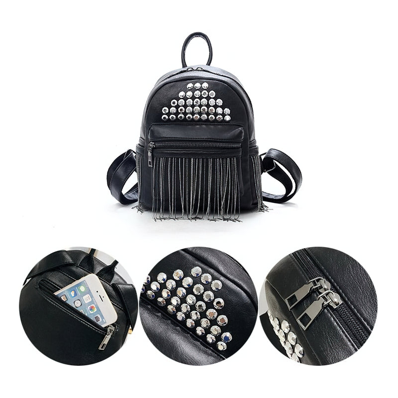 Fashion Women's Mini Black Backpacks / Luxury PU Leather Bag For Girls