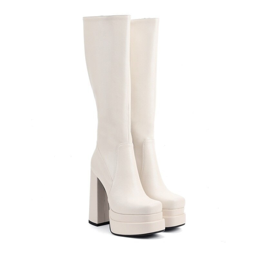 Fashion Women's Zipper Long Genuine Leather Ankle Boots / Sexy High Heels Chunky Platform Boots