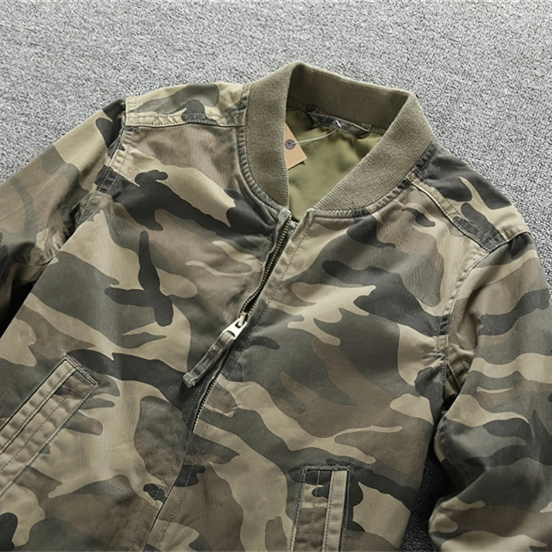Fashion Zip Up Camo Denim Jacket / Stylish Men's Military Jackets / Alternative Clothing