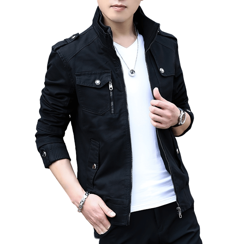 Fashion Zipper Male Military Jackets / Casual Stand Collar Men's Jacket with Pockets