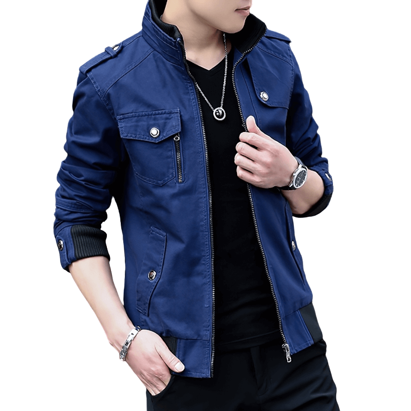 Fashion Zipper Male Military Jackets / Casual Stand Collar Men's Jacket with Pockets