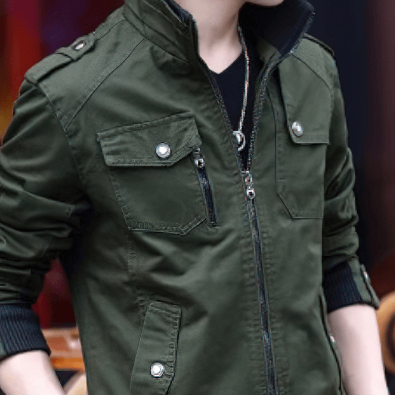 Fashion Zipper Male Military Jackets / Casual Stand Collar Men's Jacket with Pockets