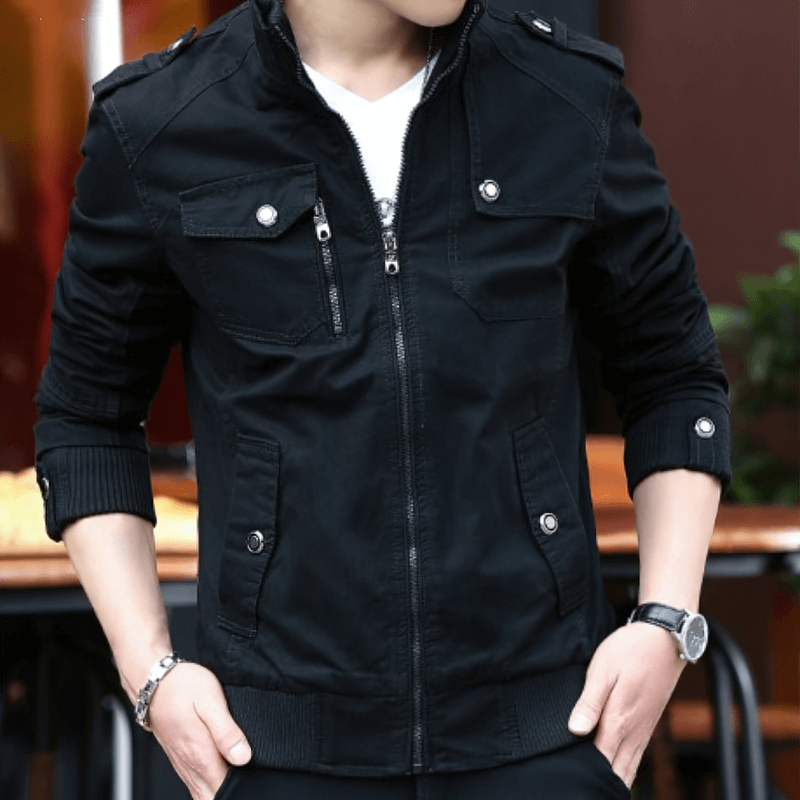 Fashion Zipper Male Military Jackets / Casual Stand Collar Men's Jacket with Pockets