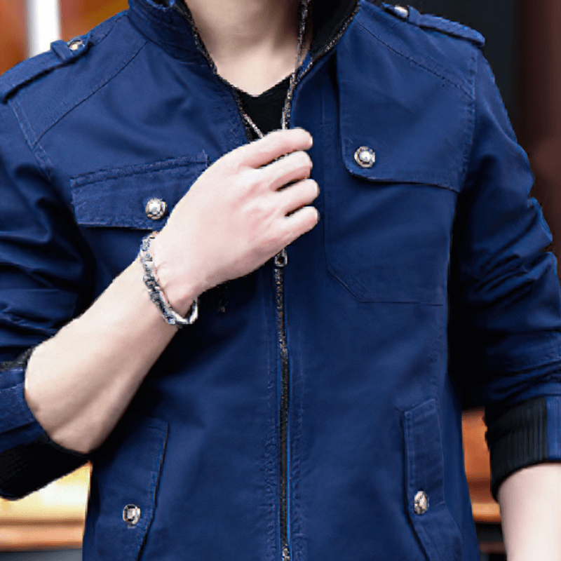 Fashion Zipper Male Military Jackets / Casual Stand Collar Men's Jacket with Pockets