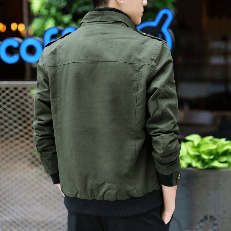 Fashion Zipper Male Military Jackets / Casual Stand Collar Men's Jacket with Pockets
