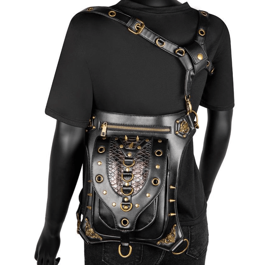 Fashion Zipper Rivets Motorcycle Waist Bag / Steampunk Shoulder Crossbody Bags
