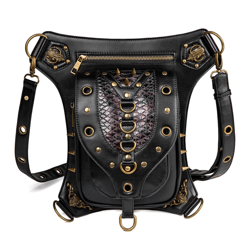 Fashion Zipper Rivets Motorcycle Waist Bag / Steampunk Shoulder Crossbody Bags