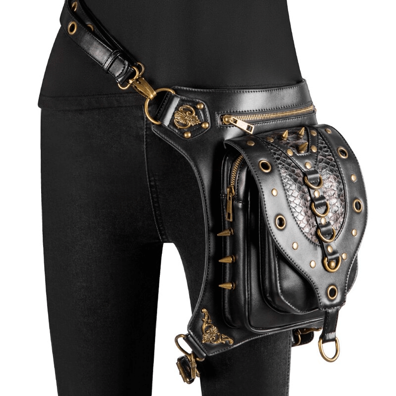 Fashion Zipper Rivets Motorcycle Waist Bag / Steampunk Shoulder Crossbody Bags