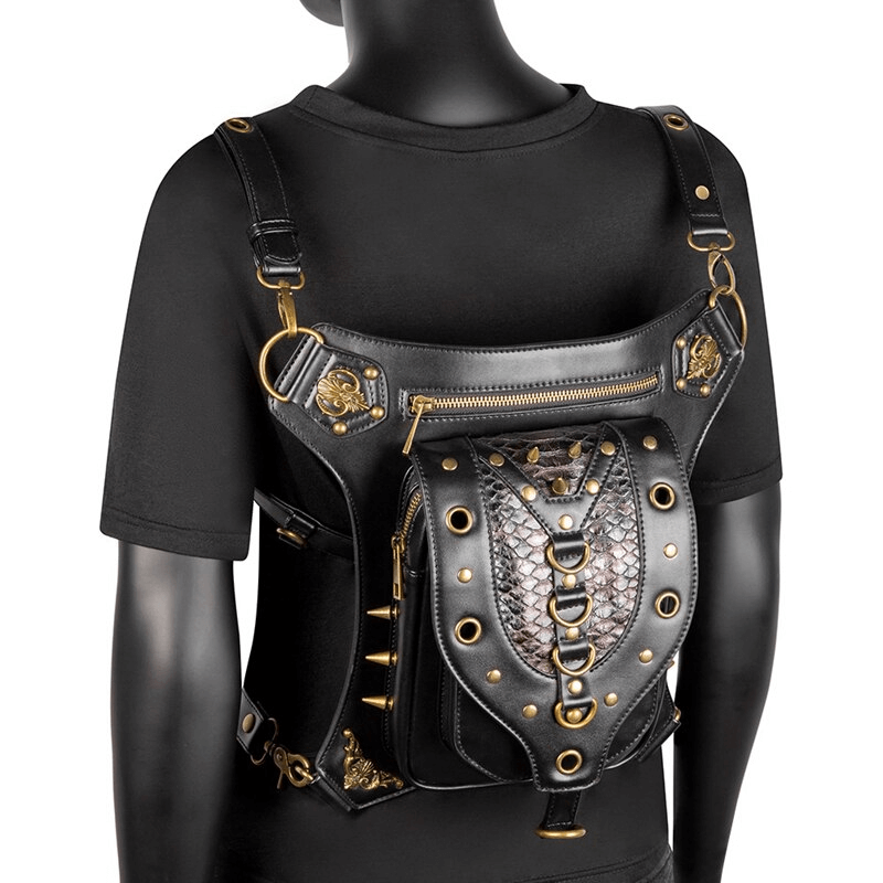 Fashion Zipper Rivets Motorcycle Waist Bag / Steampunk Shoulder Crossbody Bags