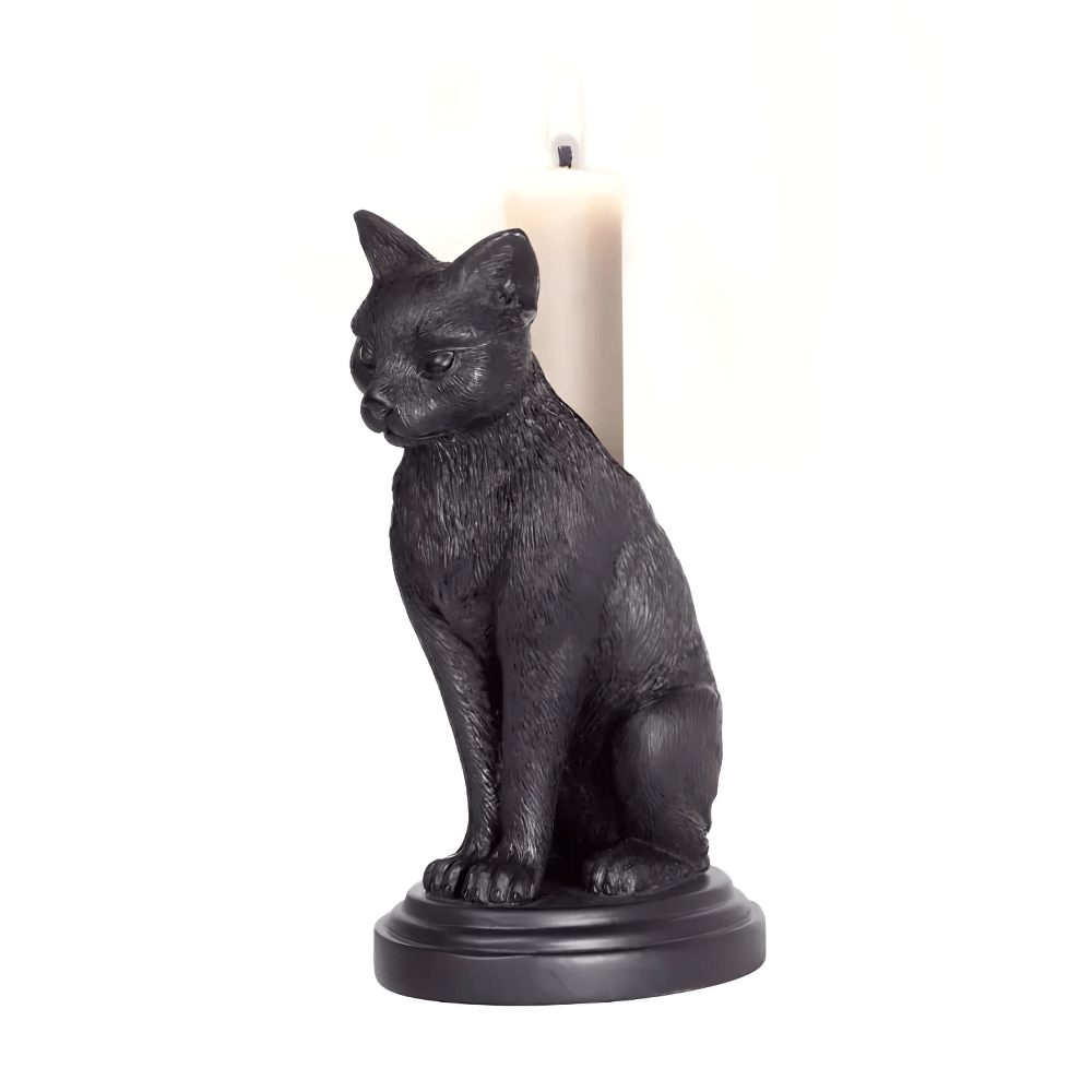 Faust's Familiar Black Cat Candlestick Holder for Altar