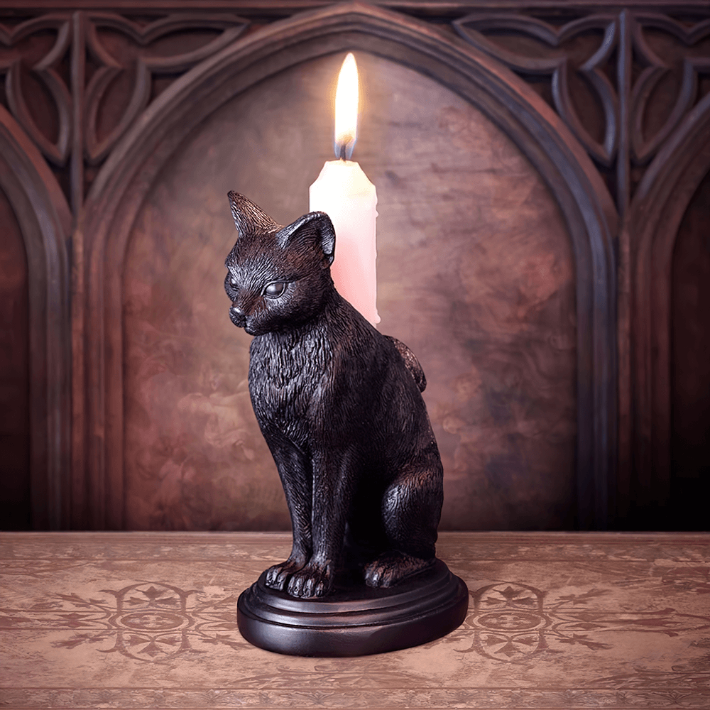 Faust's Familiar Black Cat Candlestick Holder for Altar