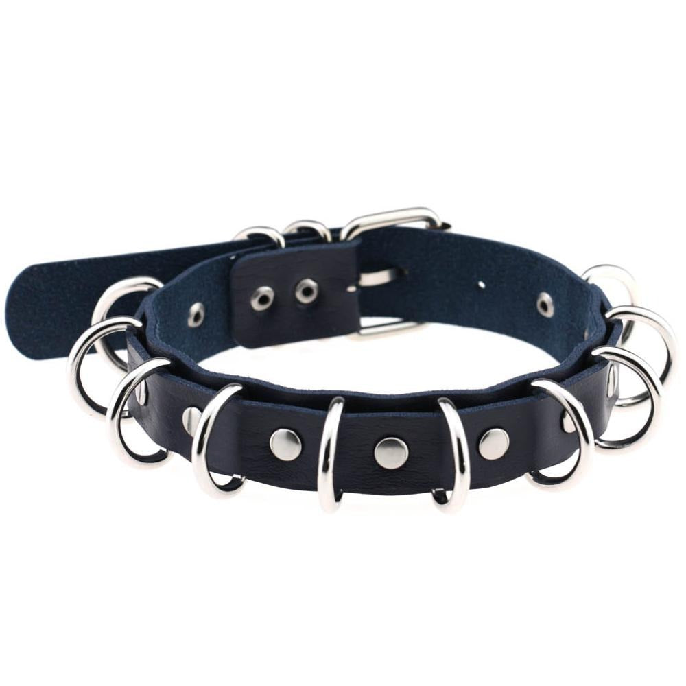 Faux Leather Choker with Metal Rings in Goth Accessories / Vintage Rock Fashion Punk Jewelry