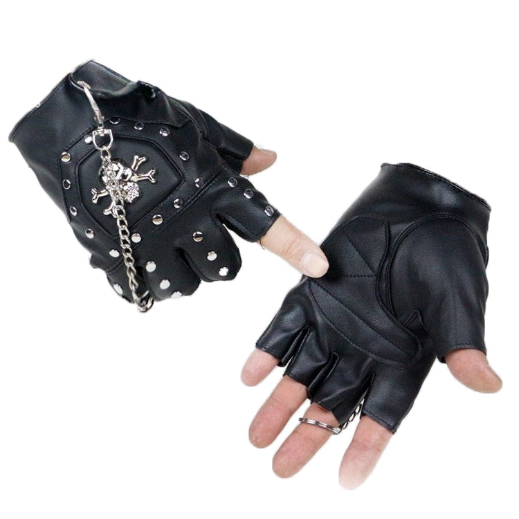 Faux Leather Half-finger Gloves With Metal Skull Head & Rivets / Rock Style Gloves for Punk & goth